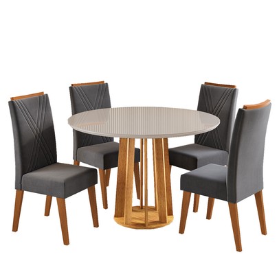 Mesa de Jantar 4 Lugares Finestra com Vidro Mel/Off White/Cinza - Viero Móveis