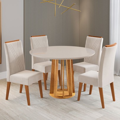 Mesa de Jantar 4 Lugares Finestra com Vidro Mel/Off White/Pastel - Viero Móveis