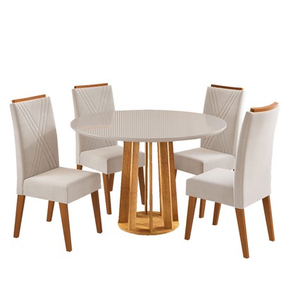 Mesa de Jantar 4 Lugares Finestra com Vidro Mel/Off White/Pastel - Viero Móveis