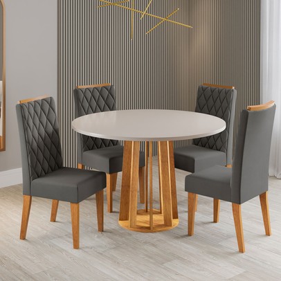 Mesa de Jantar 4 Lugares Valerina Mel/Blonde/Cinza - Viero Móveis