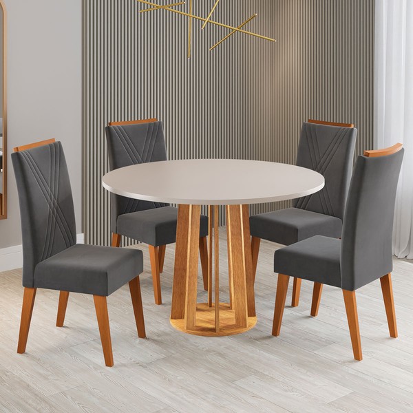 Mesa de Jantar 4 Lugares Foster Mel/Blonde/Cinza - Viero Móveis