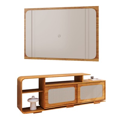 Rack com Painel para TV Até 75 Polegadas Mozart 2 Portas Mel/Off White - Viero Móveis