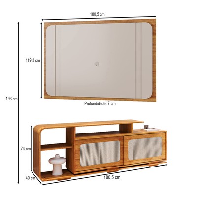 Rack com Painel para TV Até 75 Polegadas Mozart 2 Portas Mel/Off White - Viero Móveis