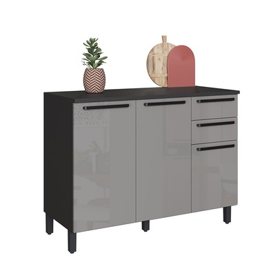 Balcão de Cozinha 120 Cm Diamante 2 Portas 3 Gavetas Chumbo/Titanio - Indékes
