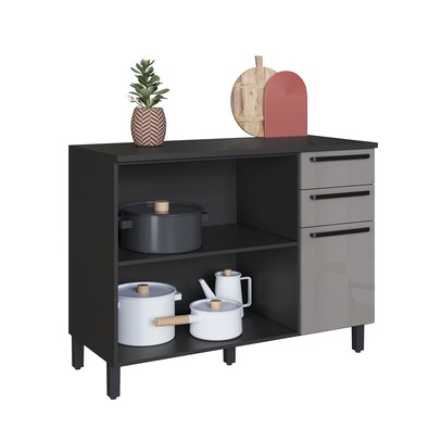 Balcão de Cozinha 120 Cm Diamante 2 Portas 3 Gavetas Chumbo/Titanio - Indékes