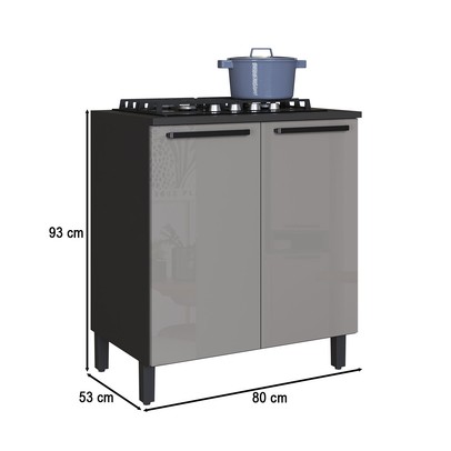 Balcão de Cozinha 80 Cm Diamante 2 Portas Chumbo/Titanio - Indékes