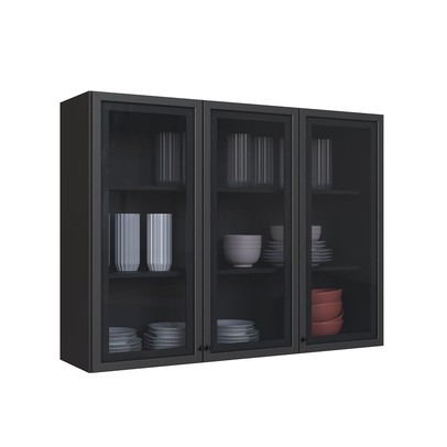 Armário Aéreo Cozinha 120 Cm Diamante 3 Portas com Vidro Chumbo - Indékes