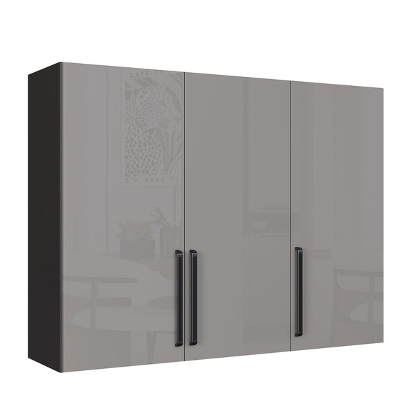 Armário Aéreo Cozinha 120 Cm Diamante 3 Portas Chumbo/Titanio - Indékes
