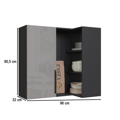 Armário Aéreo Cozinha 96 Cm Diamante 1 Porta Chumbo/Titanio - Indékes