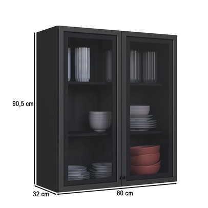 Armario Aereo Cozinha 80 Cm Diamante 2 Portas com Vidro Chumbo - Indékes