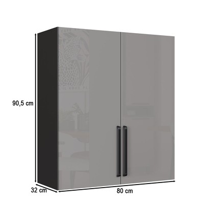 Armario Aereo Cozinha 80 Cm Diamante 2 Portas Chumbo/Titanio - Indékes