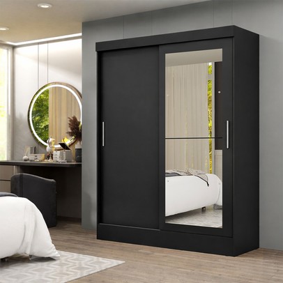 Guarda-Roupa Solteiro Cancun 2 Portas 2 Gavetas com Espelho Flex Preto - Maxel