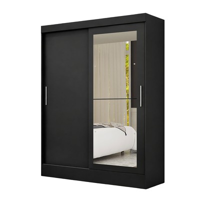 Guarda-Roupa Solteiro Cancun 2 Portas 2 Gavetas com Espelho Flex Preto - Maxel