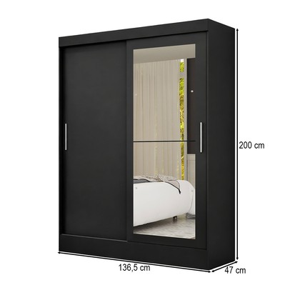 Guarda-Roupa Solteiro Cancun 2 Portas 2 Gavetas com Espelho Flex Preto - Maxel