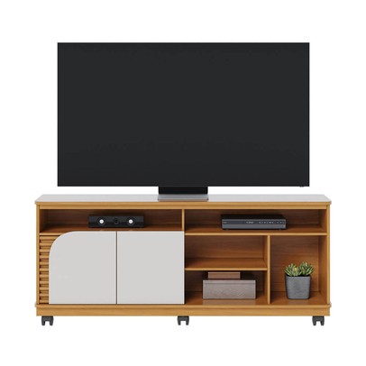 Rack para TV Até 65 Polegadas Jurerê 2 Portas Ripado Naturale/Off White Matte - Colibri