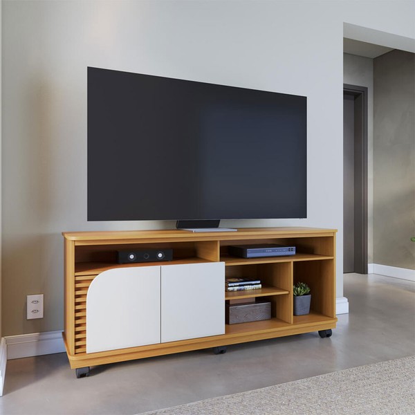 Rack para TV Até 65 Polegadas Jurerê 2 Portas Ripado Naturale/Off White Matte - Colibri