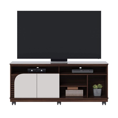 Rack para TV Até 65 Polegadas Jurerê 2 Portas Ripado Nogueira Real/Off White Matte - Colibri
