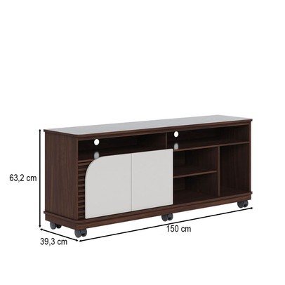 Rack para TV Até 65 Polegadas Jurerê 2 Portas Ripado Nogueira Real/Off White Matte - Colibri