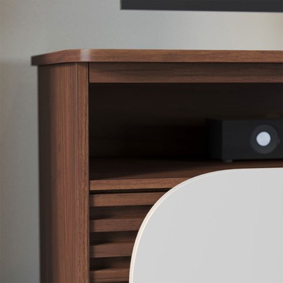 Rack para TV Até 65 Polegadas Jurerê 2 Portas Ripado Nogueira Real/Off White Matte - Colibri