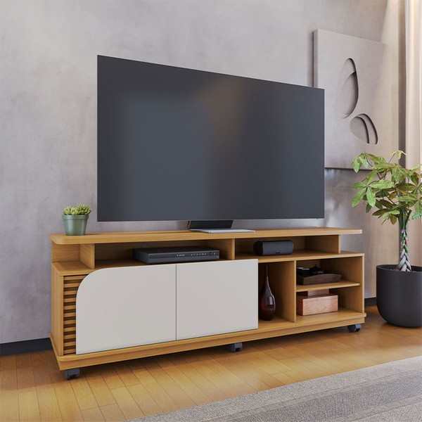 Rack para TV Até 75 Polegadas Jurerê 2 Portas Ripado Naturale/Off White Matte - Colibri