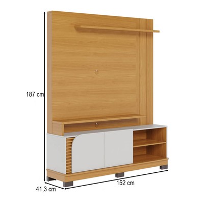 Estante para TV Até 65 Polegadas Jurerê 2 Portas Ripado Naturale/Off White Matte - Colibri