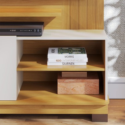 Estante para TV Até 65 Polegadas Jurerê 2 Portas Ripado Naturale/Off White Matte - Colibri