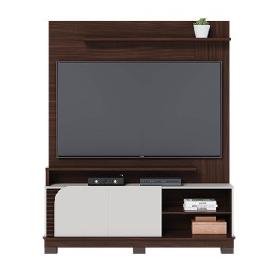 Estante para TV Até 65 Polegadas Jurerê 2 Portas Ripado Nogueira Real/Off White Matte - Colibri