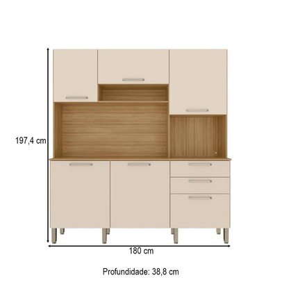 Cozinha Compacta Ferrara Plus 6 Portas 2 Gavetas 100% Mdf Freijó/Soft - Kits Paraná