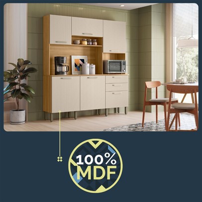 Cozinha Compacta Ferrara Plus 6 Portas 2 Gavetas 100% Mdf Freijó/Soft - Kits Paraná
