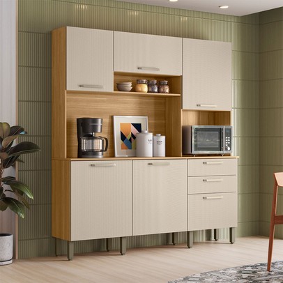 Cozinha Compacta Ferrara Plus 6 Portas 2 Gavetas 100% Mdf Freijó/Soft - Kits Paraná