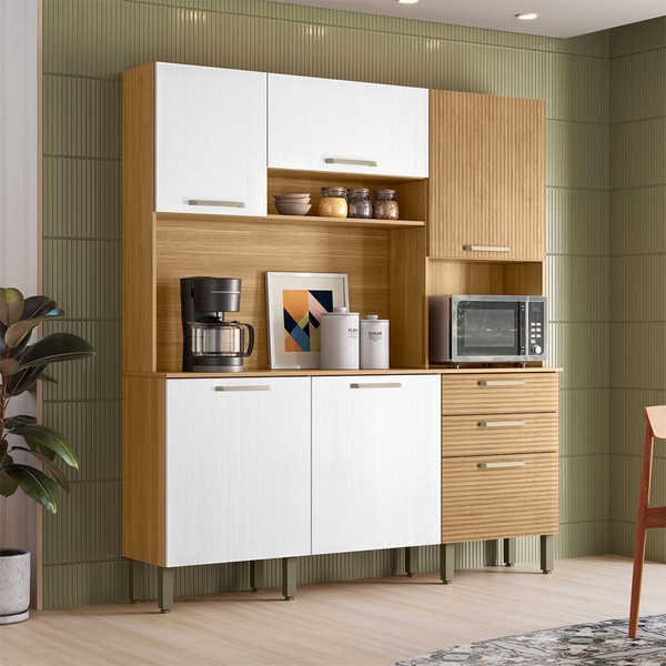 Cozinha Compacta Ferrara Plus 6 Portas 2 Gavetas 100% Mdf Freijó Supremo - Kits Paraná
