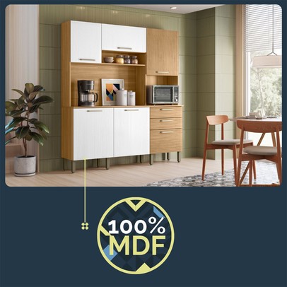 Cozinha Compacta Ferrara Plus 6 Portas 2 Gavetas 100% Mdf Freijó Supremo - Kits Paraná