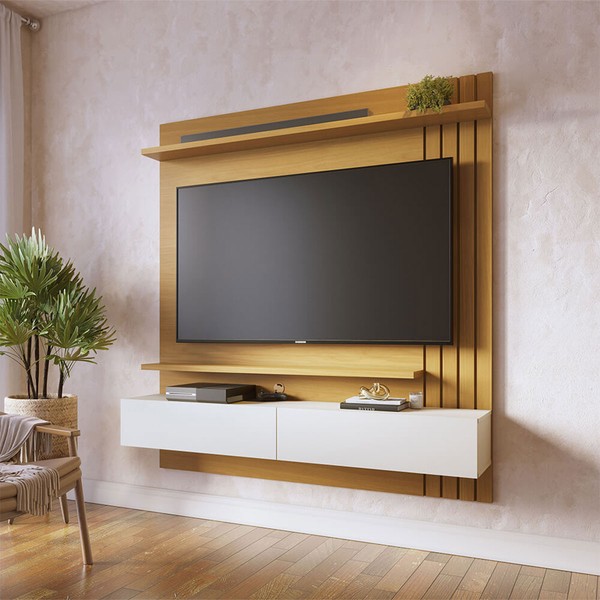 Painel para TV Até 65 Polegadas Juriti 2 Portas 2 Prateleiras Naturale/Off White Matte - Colibri