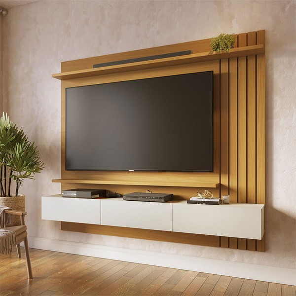 Painel para TV Até 70 Polegadas Juriti 3 Portas Ripado Naturale/Off White Matte - Colibri