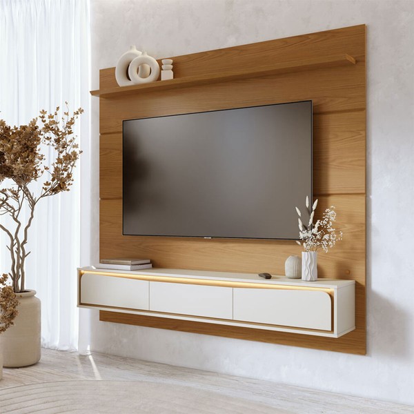 Painel para TV Até 65 Polegadas Tahiti 3 Portas com Led Freijó/Off White Matte - Colibri