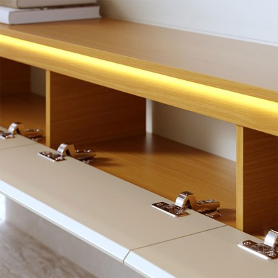 Painel para TV Até 65 Polegadas Tahiti 3 Portas com Led Freijó/Off White Matte - Colibri