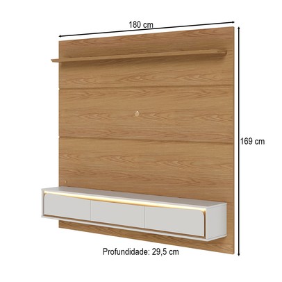 Painel para TV Até 65 Polegadas Tahiti 3 Portas com Led Freijó/Off White Matte - Colibri