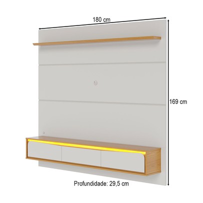 Painel para TV Até 65 Polegadas Tahiti 3 Portas com Led Off White Matte/ Freijó - Colibri