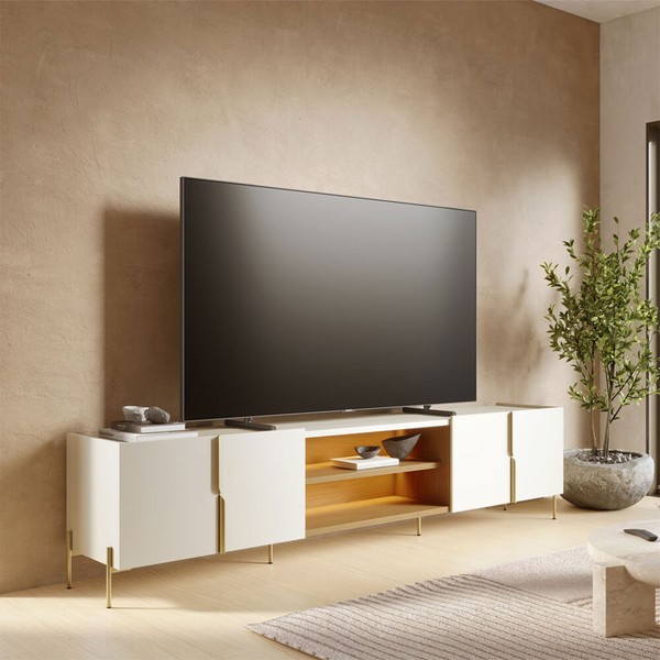 Rack para TV Até 85 Polegadas Maggiore 4 Portas com Led Off White Matte/Freijó - Colibri