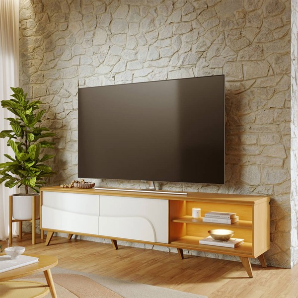 Rack para TV Até 75 Polegadas Amalfi 2 Portas com Led Naturale/Off White Matte - Colibri