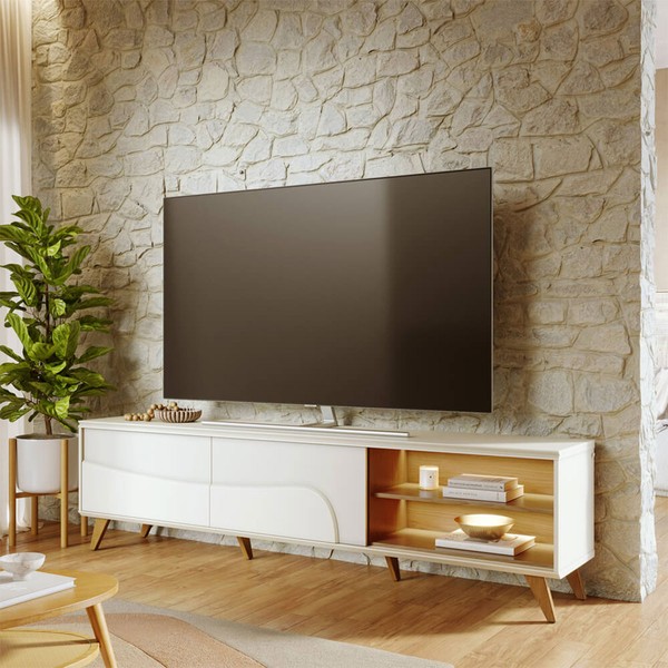 Rack para TV Até 75 Polegadas Amalfi 2 Portas com Led Off White Matte/Freijó - Colibri