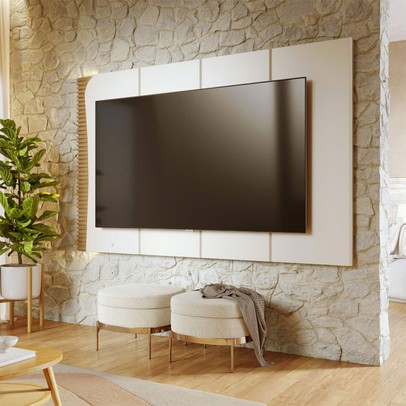 Painel para TV Até 65 Polegadas Amalfi Ripado com Led Off White Matte/Freijó - Colibri
