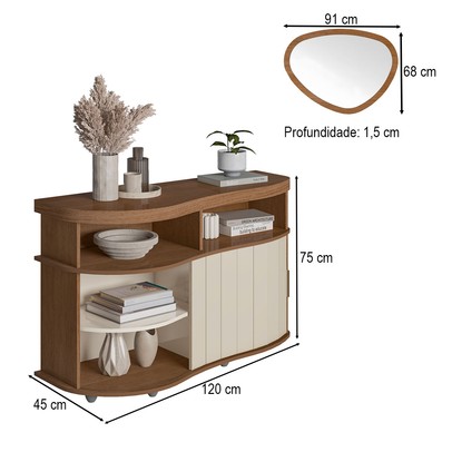 Balcão Buffet Magum 1 Porta com Espelho Orgânico Cinamomo/Off White - Pnr Móveis