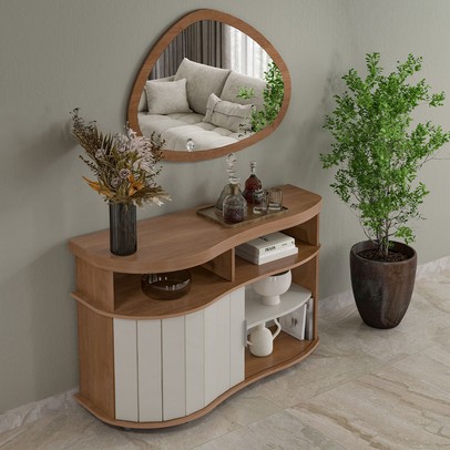 Balcão Buffet Magum 1 Porta com Espelho Orgânico Cinamomo/Off White - Pnr Móveis