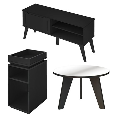 Sala Completa para TV Até 60" 1 Porta Copa do Mundo Preto - Pnr Móveis