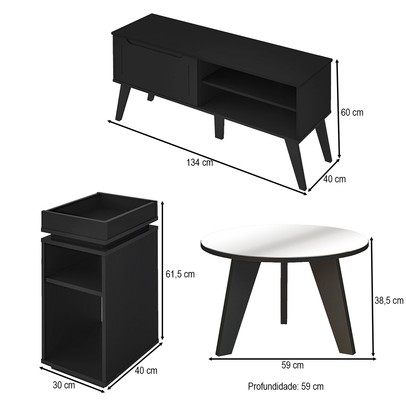Sala Completa para TV Até 60" 1 Porta Copa do Mundo Preto - Pnr Móveis