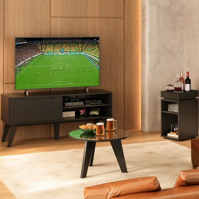 Sala Completa para TV Até 60" 1 Porta Copa do Mundo Preto - Pnr Móveis