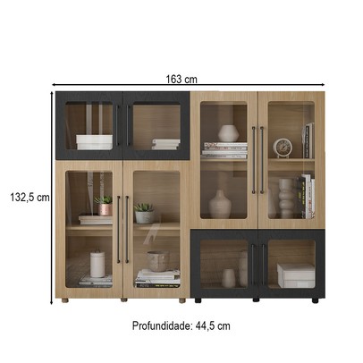 Conjunto Balcão Modulado 8 Portas Mia Riveira/Preto - Pnr Móveis