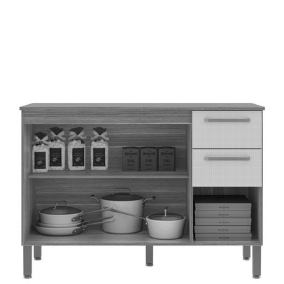 Balcão de Cozinha 120 Cm Mad Versalhes 3 Portas 2 Gavetas Branco Supremo - Kits Paraná