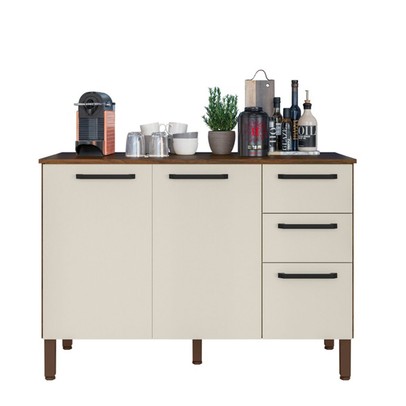 Balcão de Cozinha 120 Cm Mad Versalhes 3 Portas 2 Gavetas Nogueira/Off White - Kits Paraná